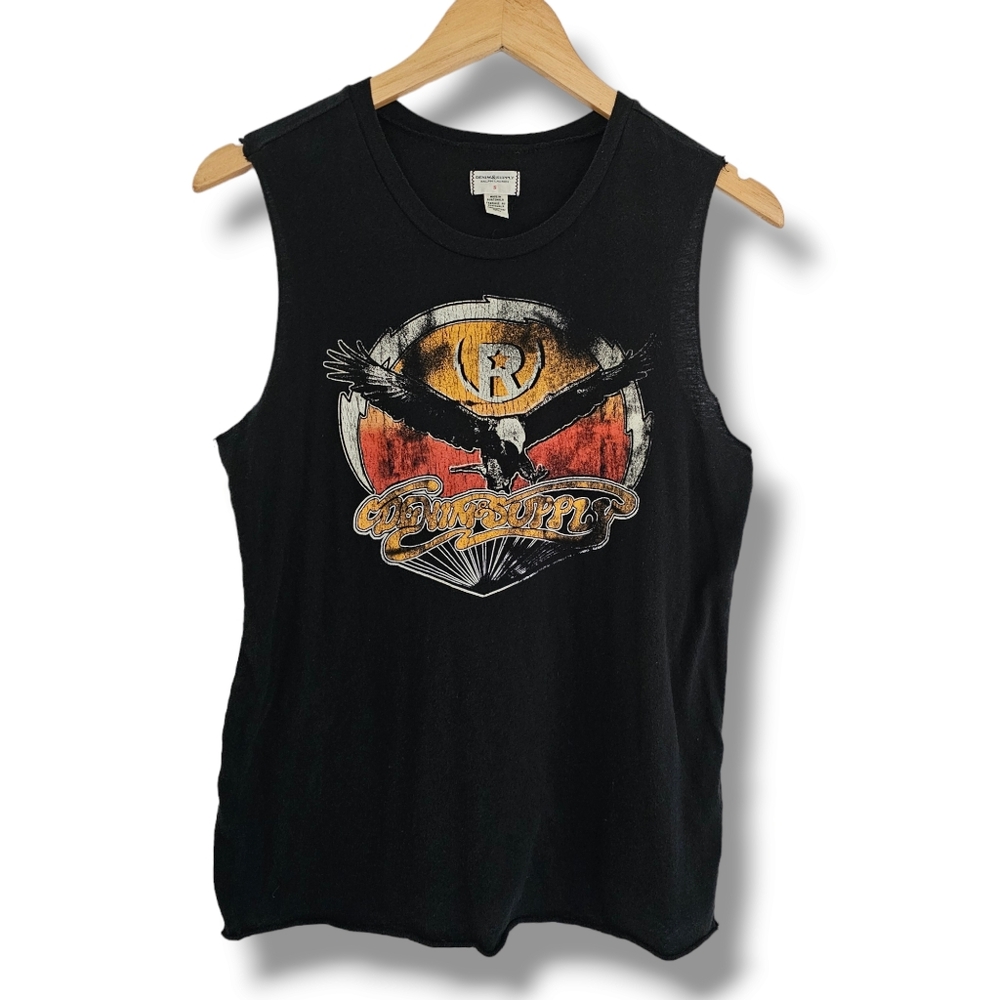 DENIM & SUPPLY Ralph Lauren Raw‎ Edge Tank Top Womens Size S Black Eagle Graphic